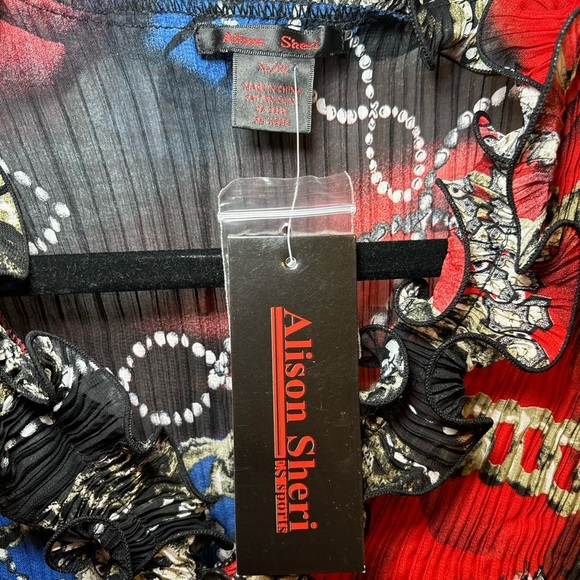 Alison Sheri - Y2K Long Sleeve Stylish Chic Red and Blue Women's Top in Size XL - Picture 8 of 11